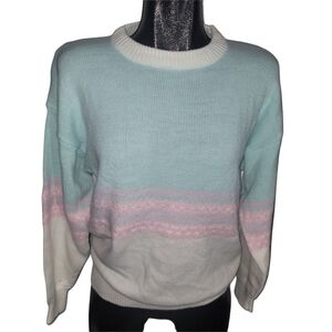 Vintage 80's Coco-Loco Pastel Striped Crew Neck Sweater L